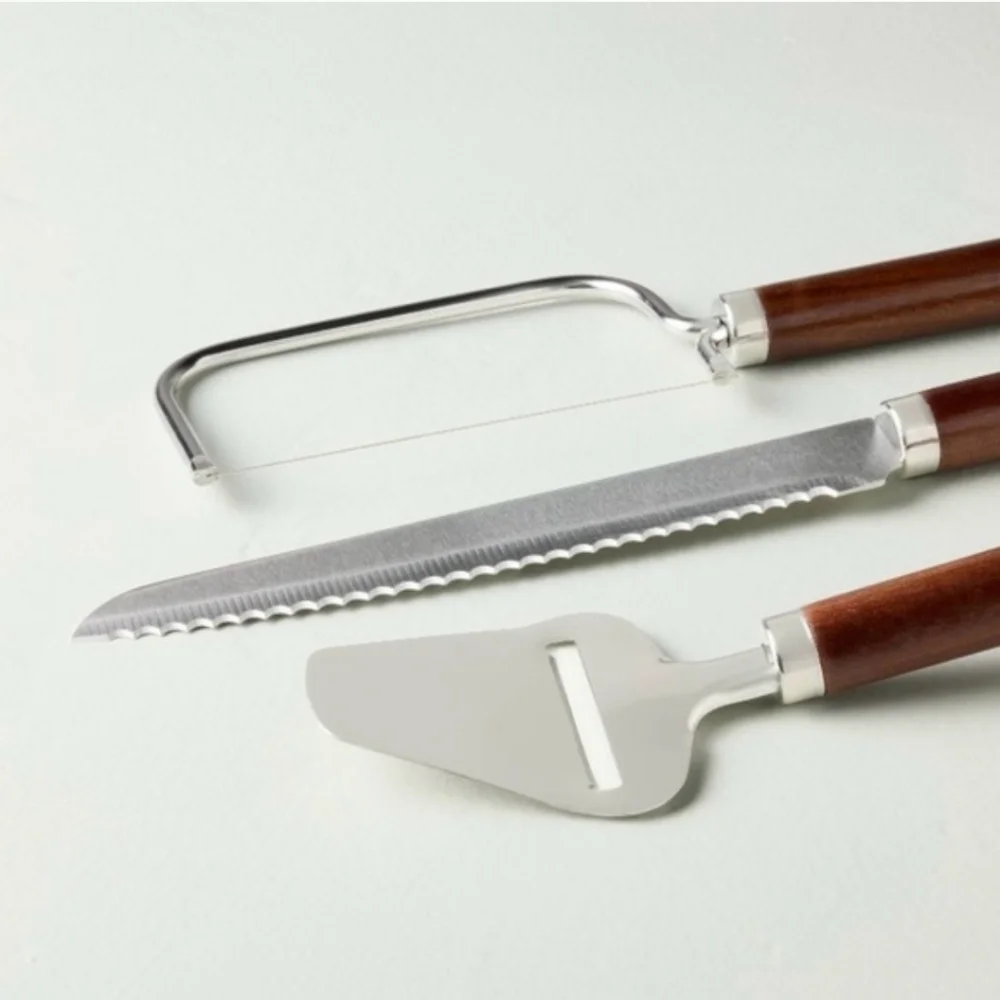Hearth And Hand Wooden Cheese Board With Cloche & 3pc Cheese&Bread Knife Set